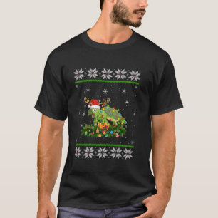 Turtle Christmas Lights Reindeer Santa Hat Turtle  T-Shirt