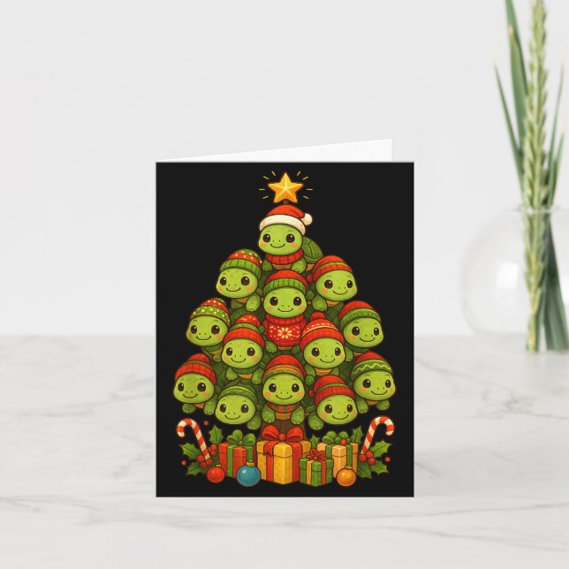 Turtle Christmas Tree Funny Turtle Xmas  Card (Front)