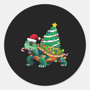 Turtle Christmas Tree Lights Santa Hat Turtle Ocea Classic Round Sticker