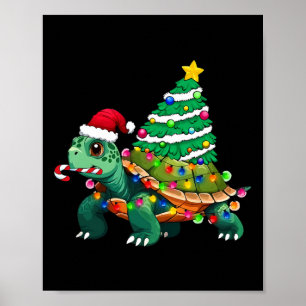 Turtle Christmas Tree Lights Santa Hat Turtle Ocea Poster