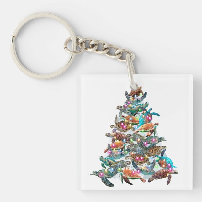 Turtle Christmas Tree Ornament Xmas Tree Toppers Key Ring (Front)