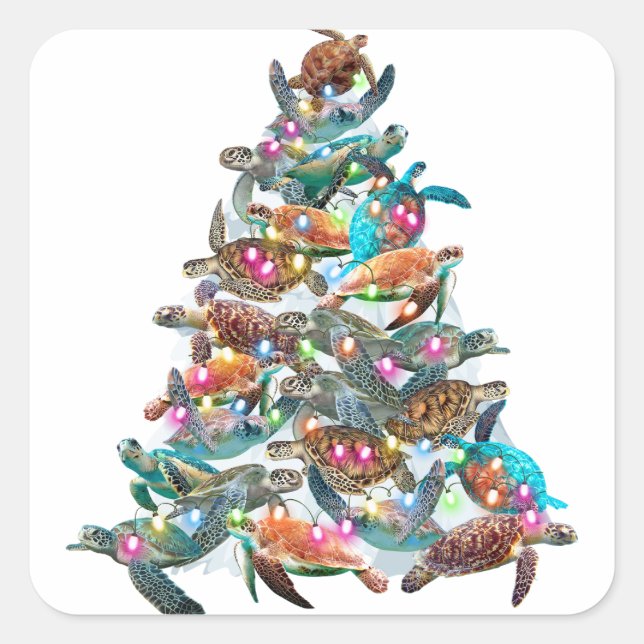 Turtle Christmas Tree Ornament Xmas Tree Toppers Square Sticker (Front)