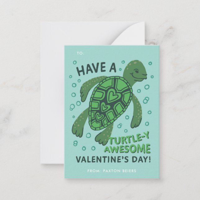 Turtle Classroom Valentine's Exchange Note Card (Front)