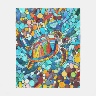 Turtle Colorful  mosaic art Fleece Blanket