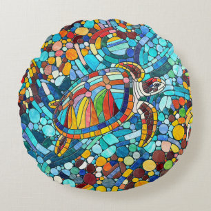 Turtle Colorful  mosaic art Round Cushion