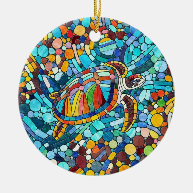 Turtle Colourful  mosaic art Ceramic Tree Decoration (Front)
