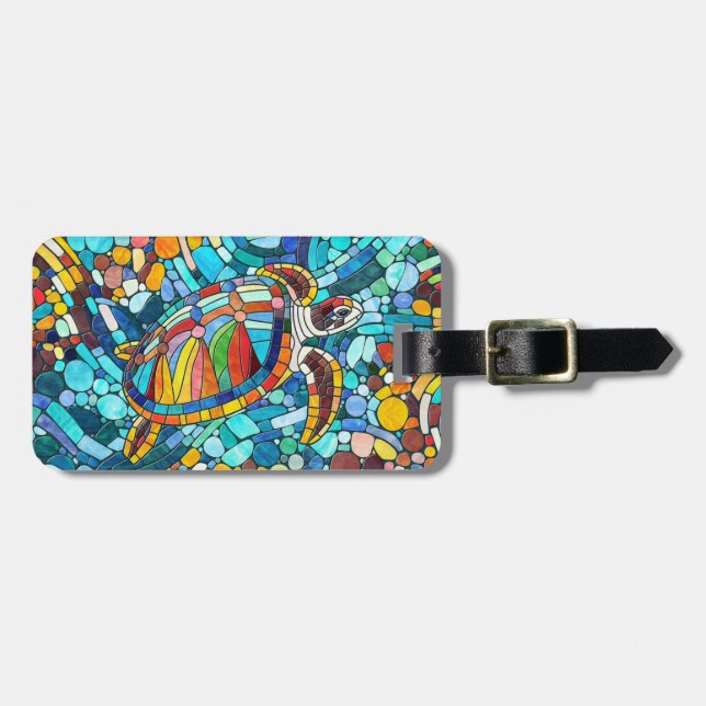 Turtle Colourful  mosaic art Luggage Tag (Front Horizontal)