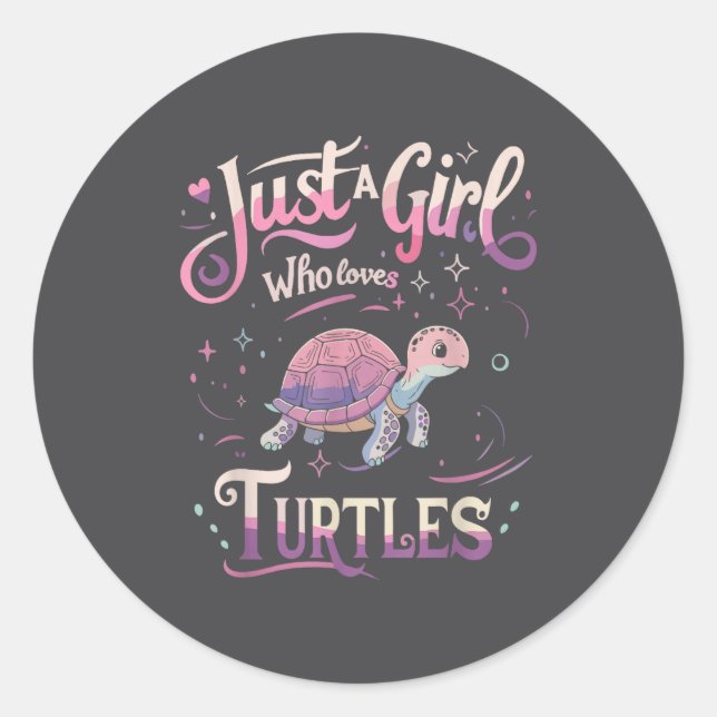 Turtle Cute Girl Men Women S  Classic Round Sticker (Front)