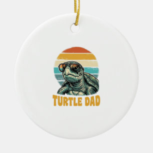 Turtle Dad Retro Sunset Vintage Engraving Vector D Ceramic Tree Decoration