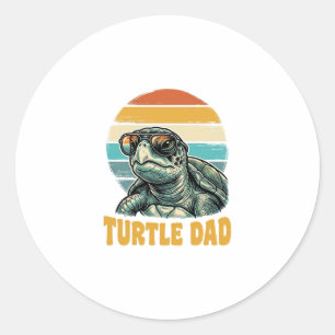 Turtle Dad Retro Sunset Vintage Engraving Vector D Classic Round Sticker