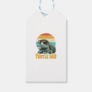 Turtle Dad Retro Sunset Vintage Engraving Vector D Gift Tags