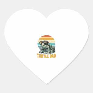 Turtle Dad Retro Sunset Vintage Engraving Vector D Heart Sticker