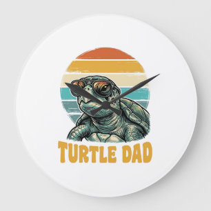 Turtle Dad Retro Sunset Vintage Engraving Vector D Large Clock
