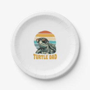 Turtle Dad Retro Sunset Vintage Engraving Vector D Paper Plate