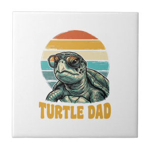 Turtle Dad Retro Sunset Vintage Engraving Vector D Tile