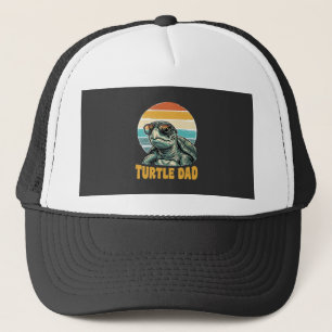 Turtle Dad Retro Sunset Vintage Engraving Vector D Trucker Hat