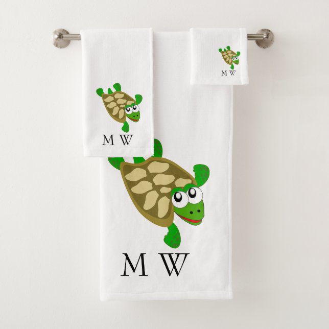 Turtle Design Monogrammed Bath Towel Set (Insitu)