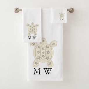Turtle Design Monogrammed Bath Towel Set