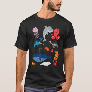 Turtle Dolphin Jellyfish Whale Fishes For Kids T-Shirt