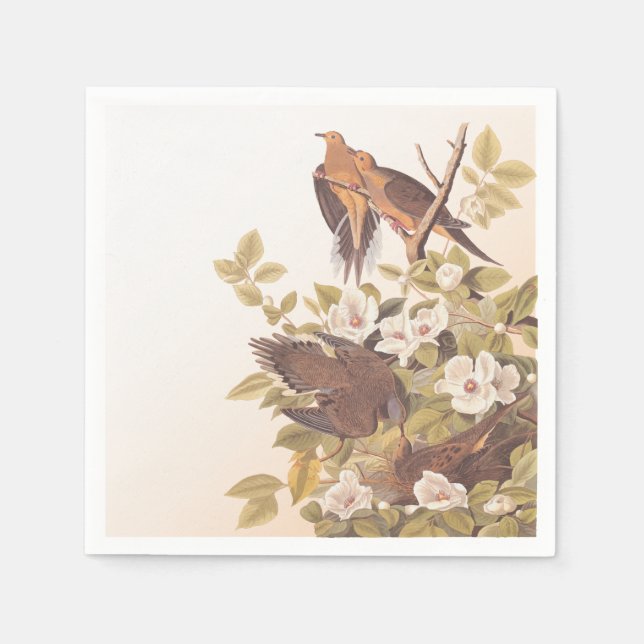 Turtle Dove Bird Family Cocktail Napkins (Front)