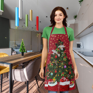 Turtle doves in Christmas background red Apron