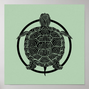 Turtle Drawing - Wildlife Circle Series (Green) Poster