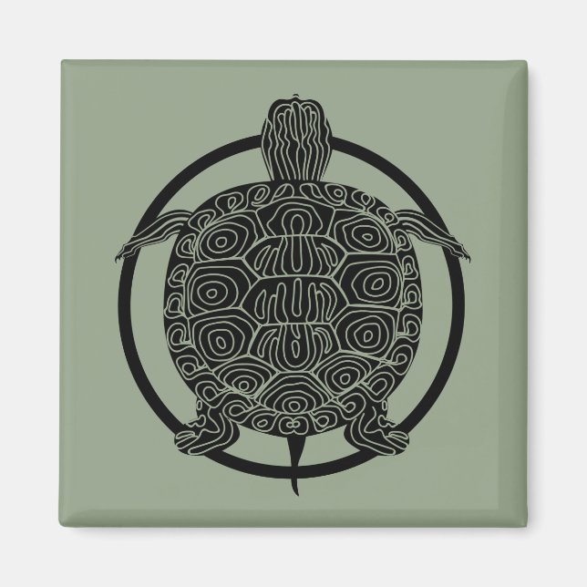 Turtle Drawing - Wildlife Circle Series Magnet (Front)