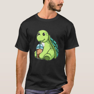 Turtle Drinking Bubble Tea Cute Animals With Boba  T-Shirt