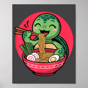 Turtle Eating Ramen Kawaii Turtle Japanese Kawaii Poster