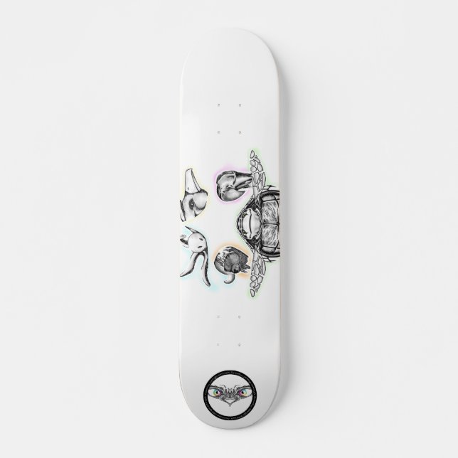 Turtle Elephant Bear Bird Octopus line art drawing Skateboard (Front)
