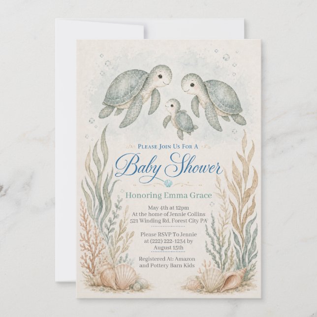 Turtle Family Boho Baby Shower Invitation  (Front)