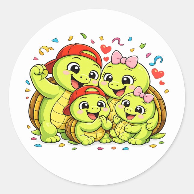 Turtle Family Celebration Classic Round Sticker (Front)