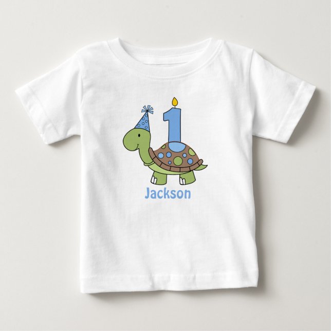 Turtle First Birthday Tshirt blue Personalised (Front)