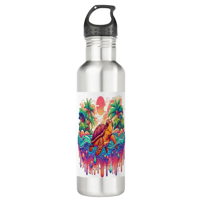 Turtle Floats in Liquid Garden. 710 Ml Water Bottle (Front)
