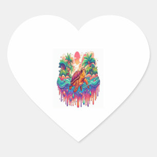 Turtle Floats in Liquid Garden. Heart Sticker