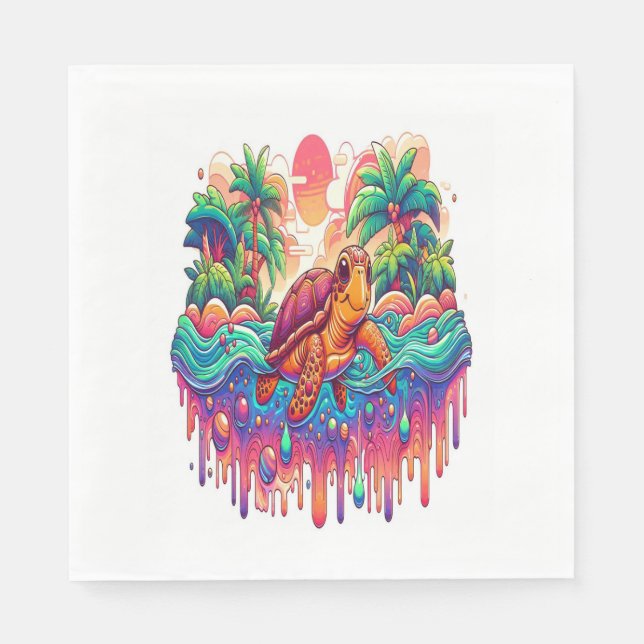 Turtle Floats in Liquid Garden. Napkin (Front)
