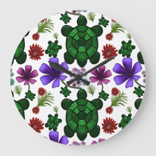 Turtle floral pattern large clock