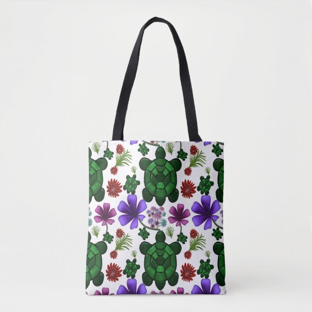 Turtle floral pattern  tote bag (Front)