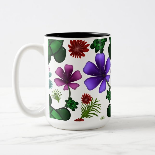 Turtle floral pattern  Two-Tone coffee mug (Left)