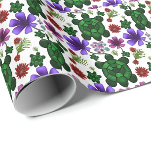 Turtle floral pattern  wrapping paper