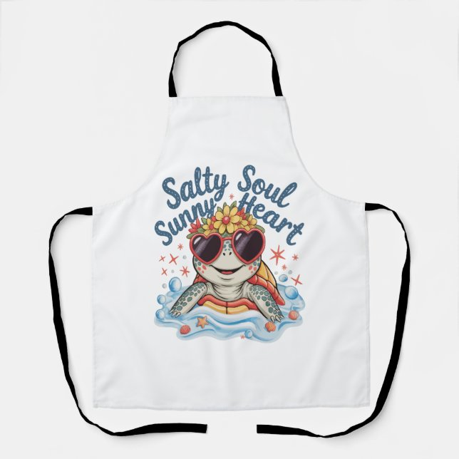 Turtle Floral Summer Beach Apron (Front)