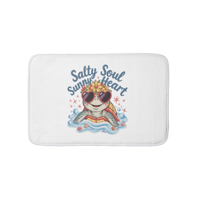 Turtle Floral Summer Beach Bath Mat (Front)