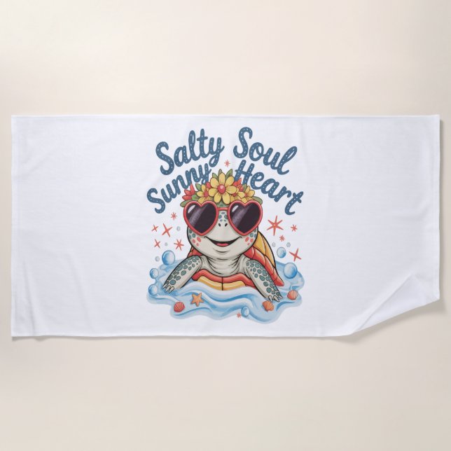 Turtle Floral Summer Beach Beach Towel (Front)