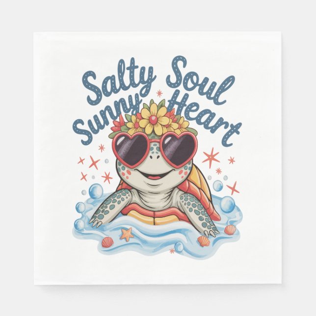 Turtle Floral Summer Beach Napkin (Front)