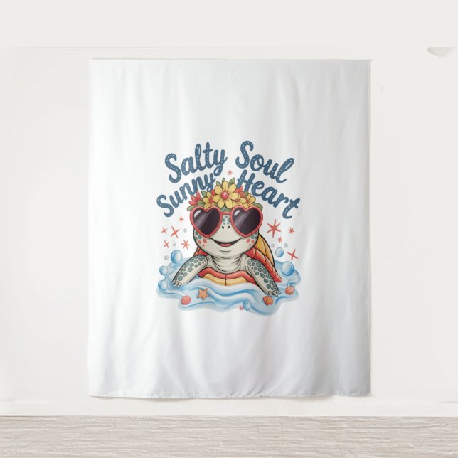 Turtle Floral Summer Beach Tapestry (Front)