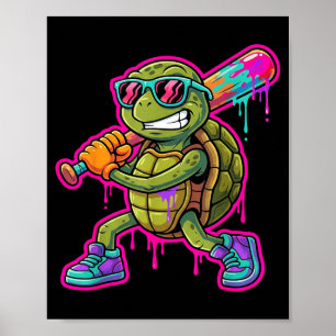 Turtle Funny Baseball Drip Ice Cream Boys Kids Poster
