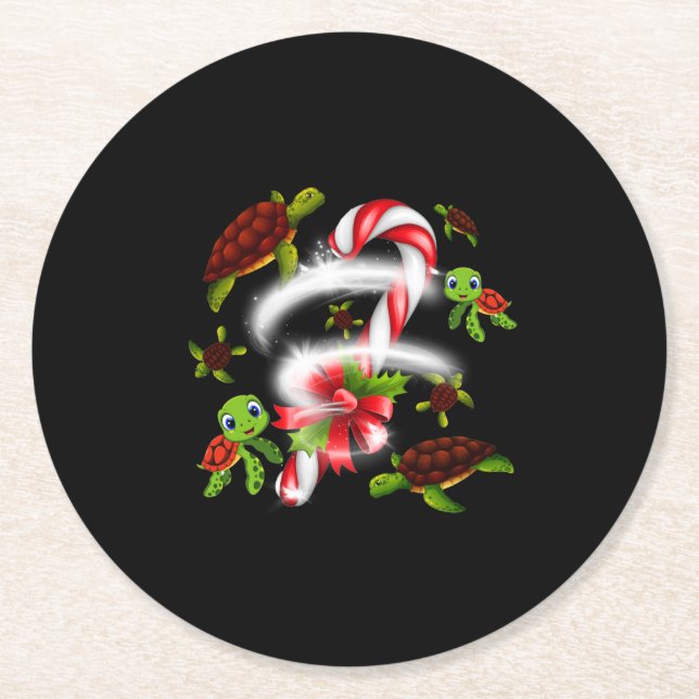 Turtle  Gift | Turtle Candy Sweet Christmas Round Paper Coaster (Front)