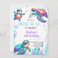 Turtle girl party theme invitation