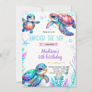 Turtle girl party theme invitation