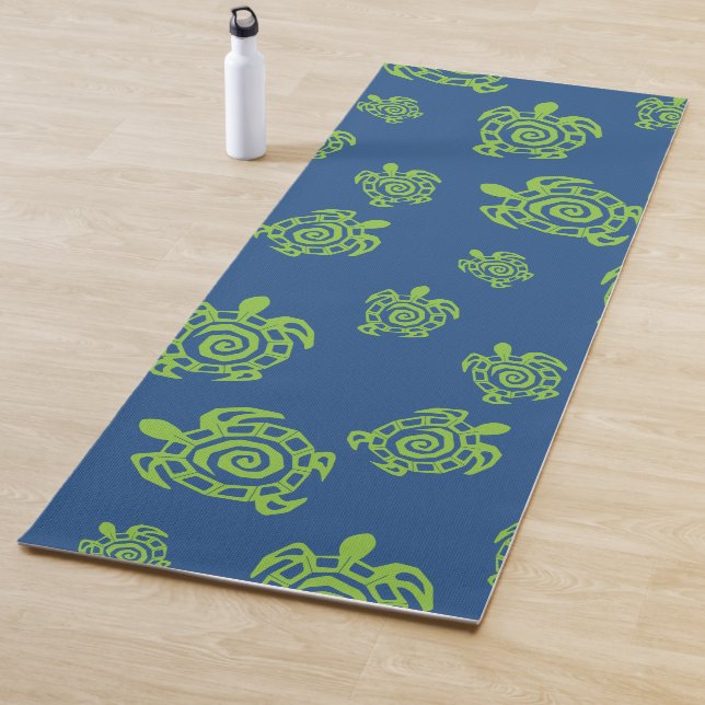 Turtle Green and Blue Graphic Print Yoga Mat (In Situ)